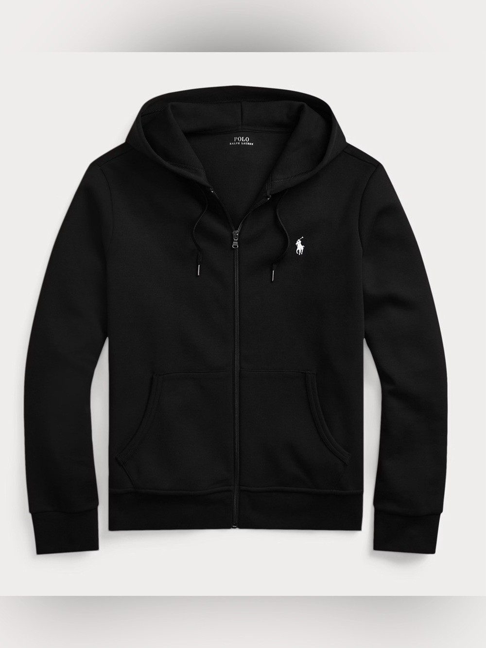 NWT Polo Ralph Lauren Solid BLACK Double Knit Full Zip Hoodie Sweatshirt
